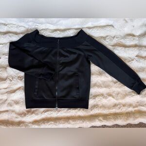 Pam & Gela Off-Shoulder Black Athletic Zip-Up Sweater Women’s Size Medium